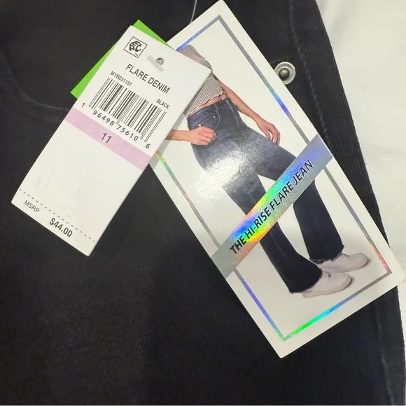 Tinseltown High Rise Flare Jeans Retro Zip Front Y2K Black Size 11/30 or 12 Long - Picture 3 of 8